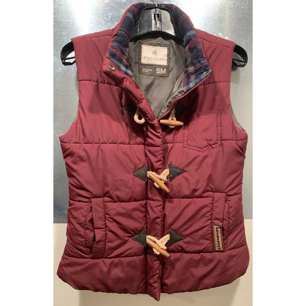 Insulated Vest Legendary Whitetails Puffer Flannel Neck Toggle Full Zip Maroon S